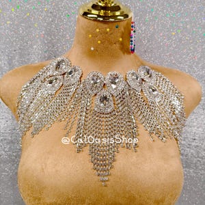 3 pcs Silver Rhinestone Tassel Crystal Applique Bodice for Women Dresses DIY, Beads Rhinestone Applique Patch for Prom Dress Design