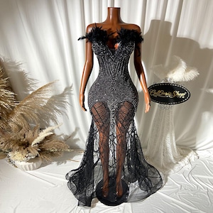 plus size formal dress with feathers Tie Neck Swing Dress with Ostrich Feather Hem  Catherine Regehr