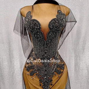 Mesh Black Full Body Rhinestone Bodice Applique for Women Dress Embellishments, Sparkly Rhinestone Applique Patch for Birthday Dress
