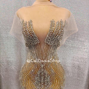 Silver Rhinestone Crystal Full Body Applique Bodice, Beads Rhinestone Applique Patch
