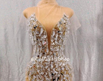 Silver Rhinestone Bodice Applique, Beaded Patch, Prom Dress DIY