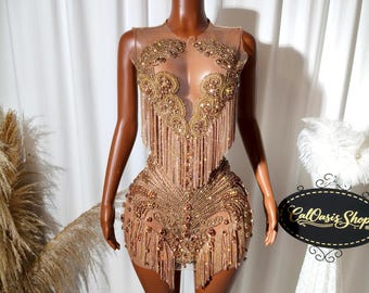 Rose Gold Crystal Rhinestone Birthday Dress Handmade Gown Haute Couture  Applique Embellished Bodice Special Occasions Formal Dress Gift - Etsy