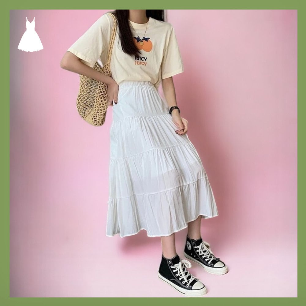 White Solid High Waist Cotton Summer Skirt With Zipper For Women Everyday Wear Fashion main image 0