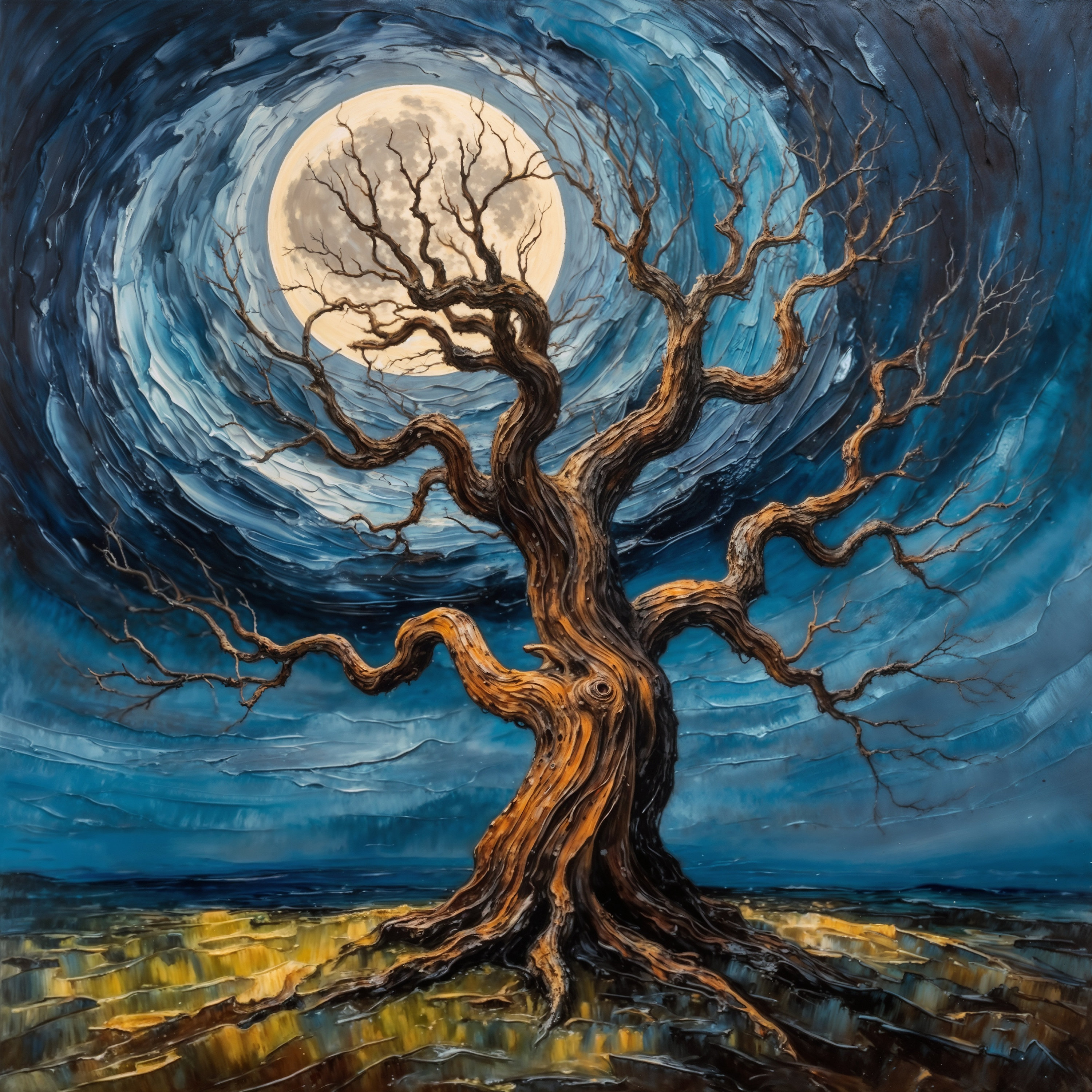 Moonlit Gnarled Tree | Digital Download | Moonlight Full Moon