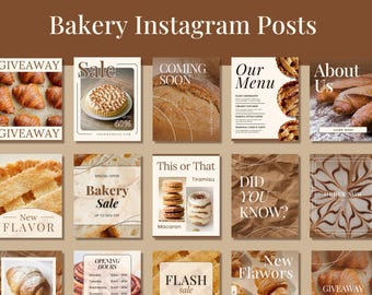 Bäckerei Instagram Post Vorlagen: Bearbeitbare Canva Designs (Digitaler Download)