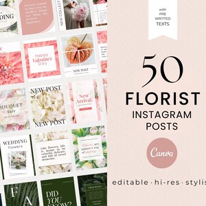 Floral Instagram Post Templates: Flower Shop Social Media (Canva Editable)