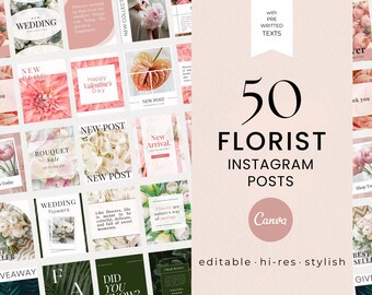 Floral Instagram Post Templates: Flower Shop Social Media (Canva Editable)