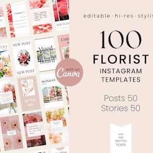 Flower Shop Instagram Template Pack – 100 Editable Canva Posts & Stories for Florists