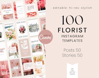 Flower Shop Instagram Template Pack – 100 Editable Canva Posts & Stories for Florists