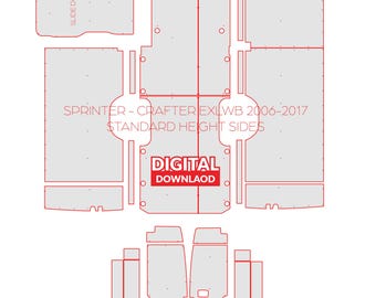 2006-2017 Sprinter - Crafter EX LWB Std SIDES-plylining kit,Cnc,dxf,Floor,walls,template