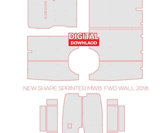 New Sprinter 2018 MWB FWD + RWD L2 -plylining kit,Cnc,dxf,walls,template