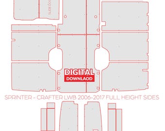 2006-2017 Sprinter - Crafter LWB full high walls-plylining kit,Cnc,dxf,Floor,walls,template