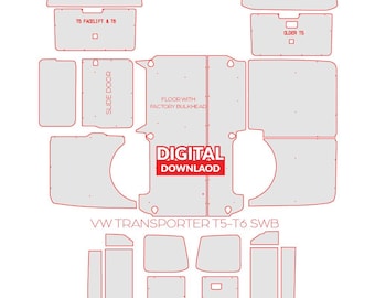 VW Transporter T5-T6 SWB - Kit de revestimiento de madera contrachapada, CNC, DXF, suelo, paredes, plantilla