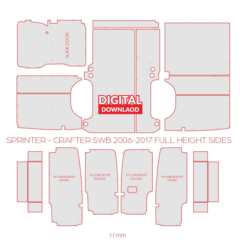 2006-2017 Sprinter - Crafter SWB-plylining kit,Cnc,dxf,Floor,walls,template