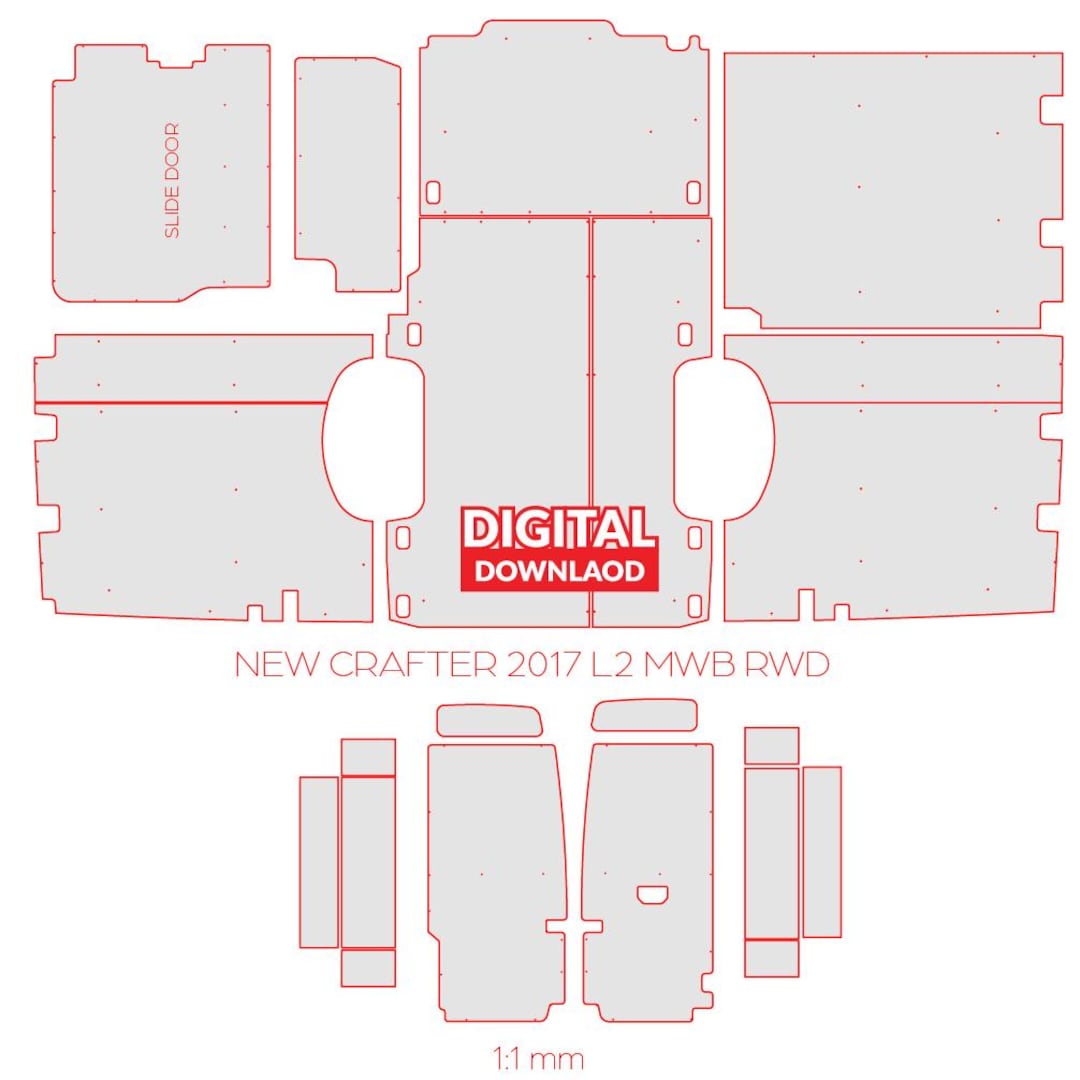 NEW Crafter 2017 L2 MWB Rwd-plylining Kit,cnc,dxf,floor,walls,template ...