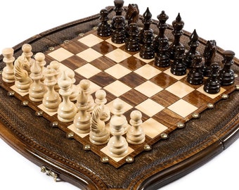 Handcrafted Wooden Chess Set: Personalized Engraved Gift