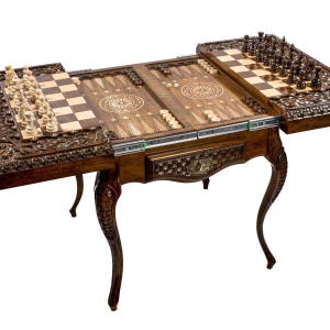 Mesa de ajedrez de lujo con backgammon: Hecha a mano