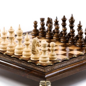 Elegant Chess Board with Bronze Legs / HANDMADE