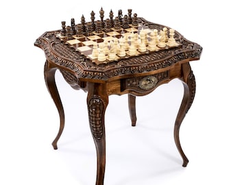 Unique Chess Table: Wooden Chess Luxury Gift / HANDMADE