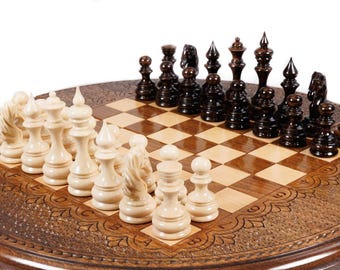 Hand Carved Circular Chess Set: Gift For Him / PERSONALIZED