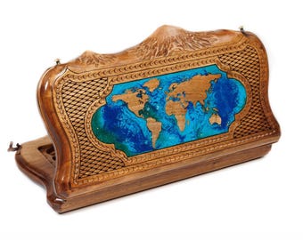 World Map Epoxy Backgammon Set: Mount Ararat Design / Unique Gift for Men