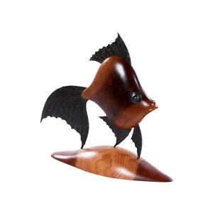 Wood Fish Sculpture: Fish Figurine with Metal Accents