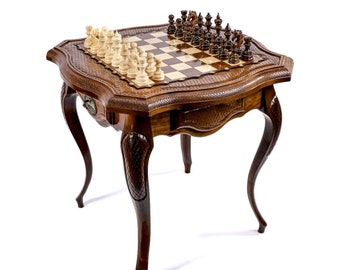 Classic Wooden Chess Table: Gift For Chess Lovers HANDMADE