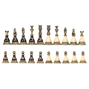 Bronze and Wood Chess Figures: Luxury Velvet Base Set