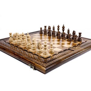 Hand Carved Chess Set with Backgammon Board / Personalized Gift