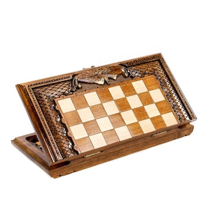 Classic Chess and Backgammon Set with Mount Ararat / Personalized Gift