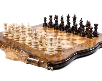 Handmade Wooden Chess Set, Personalized Handcrafted Gift