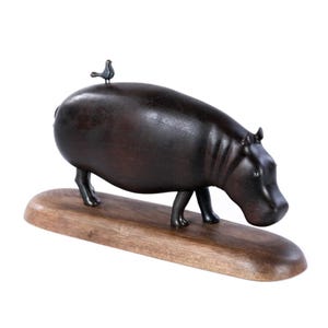 Unique Hippopotamus Sculpture: Hippo Figurine with Metal Accents