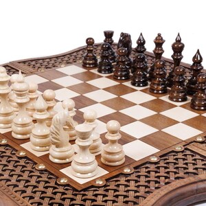 Classic Chess Set with Backgammon Board: Ornamental Braid Pattern / HANDMADE