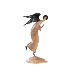 Walnut Wood Angel Sculpture: Spiritual Decor / Rustic Religious Gift