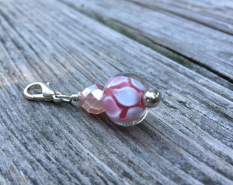 Pinkalicious Beaded Lampwork Zipper Charm