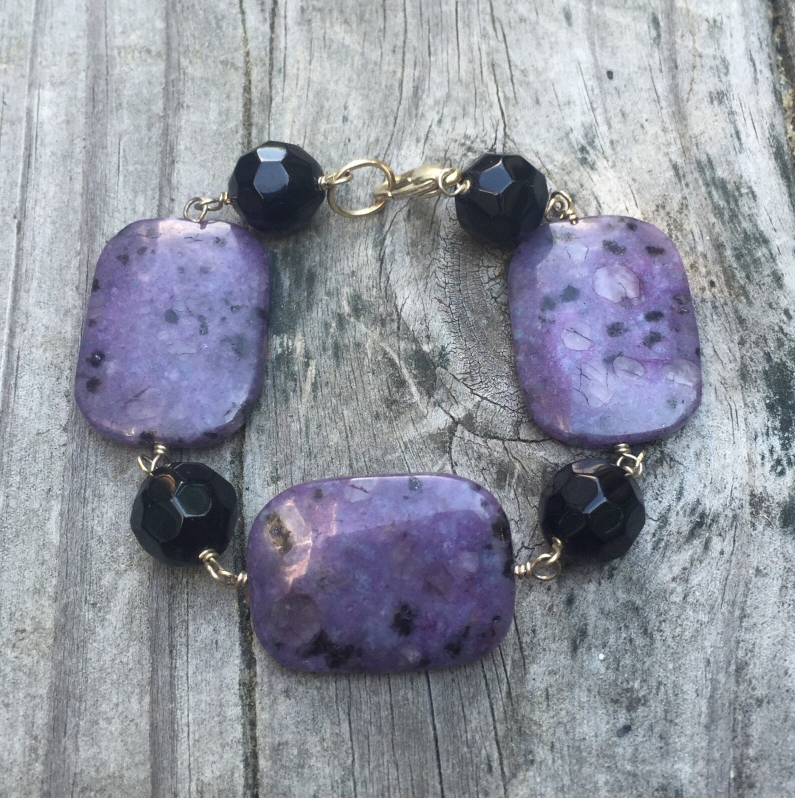 Purple Sesame Jasper and Black Faceted Onyx Beaded Gemstone - Etsy