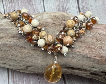 Citrine and Jasper Gemstone Bauble Necklace