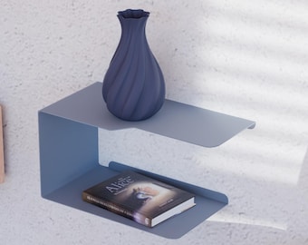 Small Modern Floating Nightstand, Curved Metal Wall Shelf, Horizontal Bedside Shelf, Wall Mounted Nightstand, Floating Side Table, Spa Decor