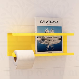 Mensola da parete moderna in metallo con porta riviste e porta carta igienica, mensola da parete galleggiante ergonomica per bagno e toilette