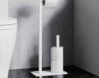 Minimalist Black Steel Toilet Paper Holder - Freestanding Modern Bathroom Rack