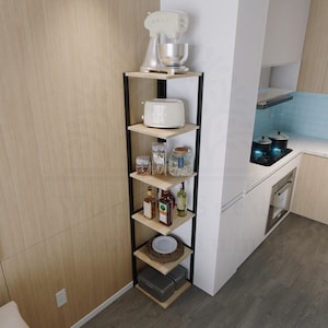 Wall Mounted Corner Shelf: Pine Wood & Metal Profile Bookshelf