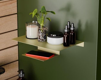 Modern Minimalist Floating Nightstand with Two Tiers Storage, Stylish Floating Shelf for Books and Decor, Bedside Shelf, Metal Wall Shelf