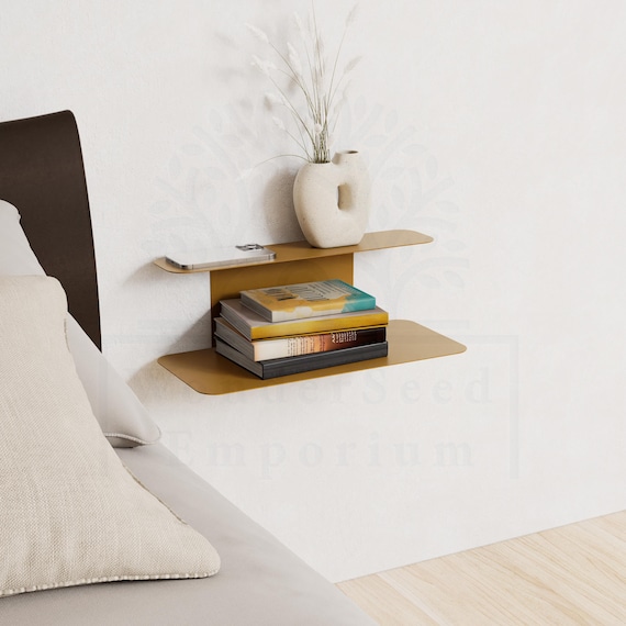 Modern Wall-Mounted Bedside Shelf, Metal Nightstand, Minimalist Floating Shelf with Electrostatic Powder Coating