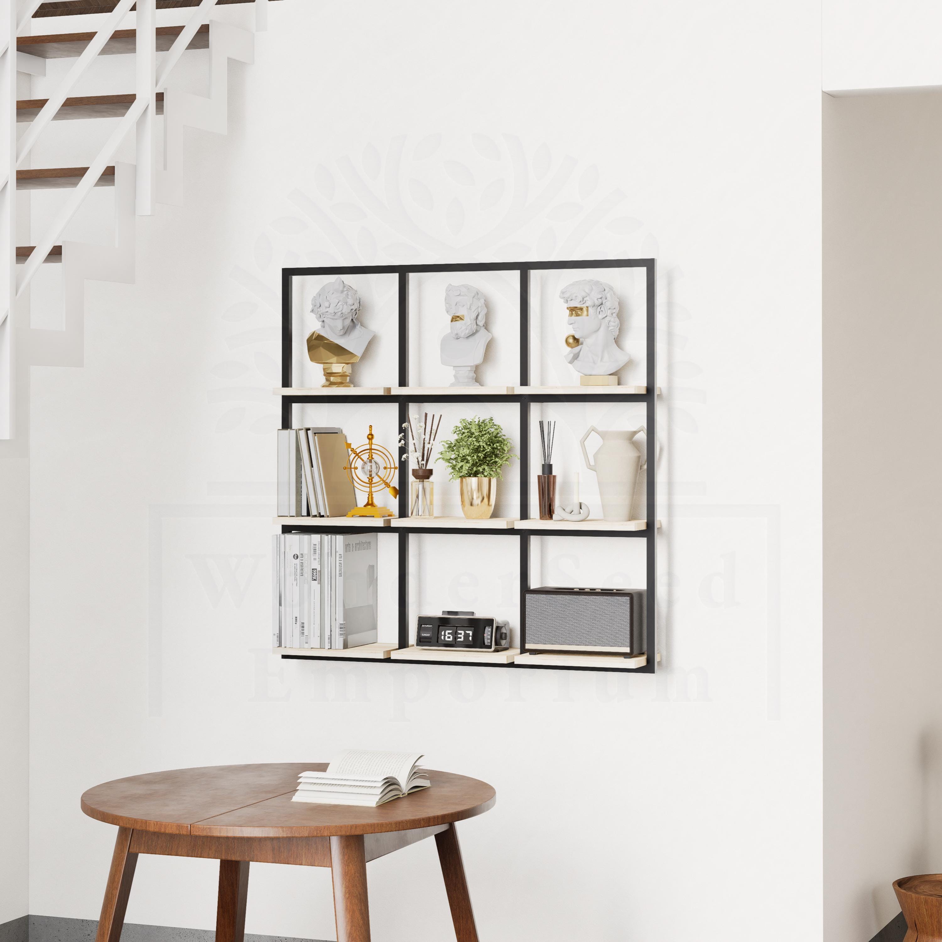 Modern Wooden Floating Bookcase: Metal Wall Decor Display Shelf - Etsy