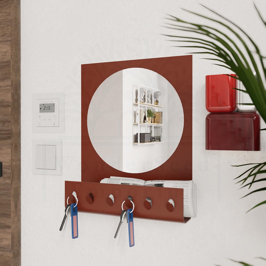 Modern Minimalist Metal Key Holder With Circular Mirror And Wall Modern Minimalist Metal Key Holder With Circular Mirror And Wall