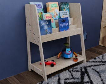 Plywood Kids Bookshelf: Montessori Toy Storage, Magazine Holder