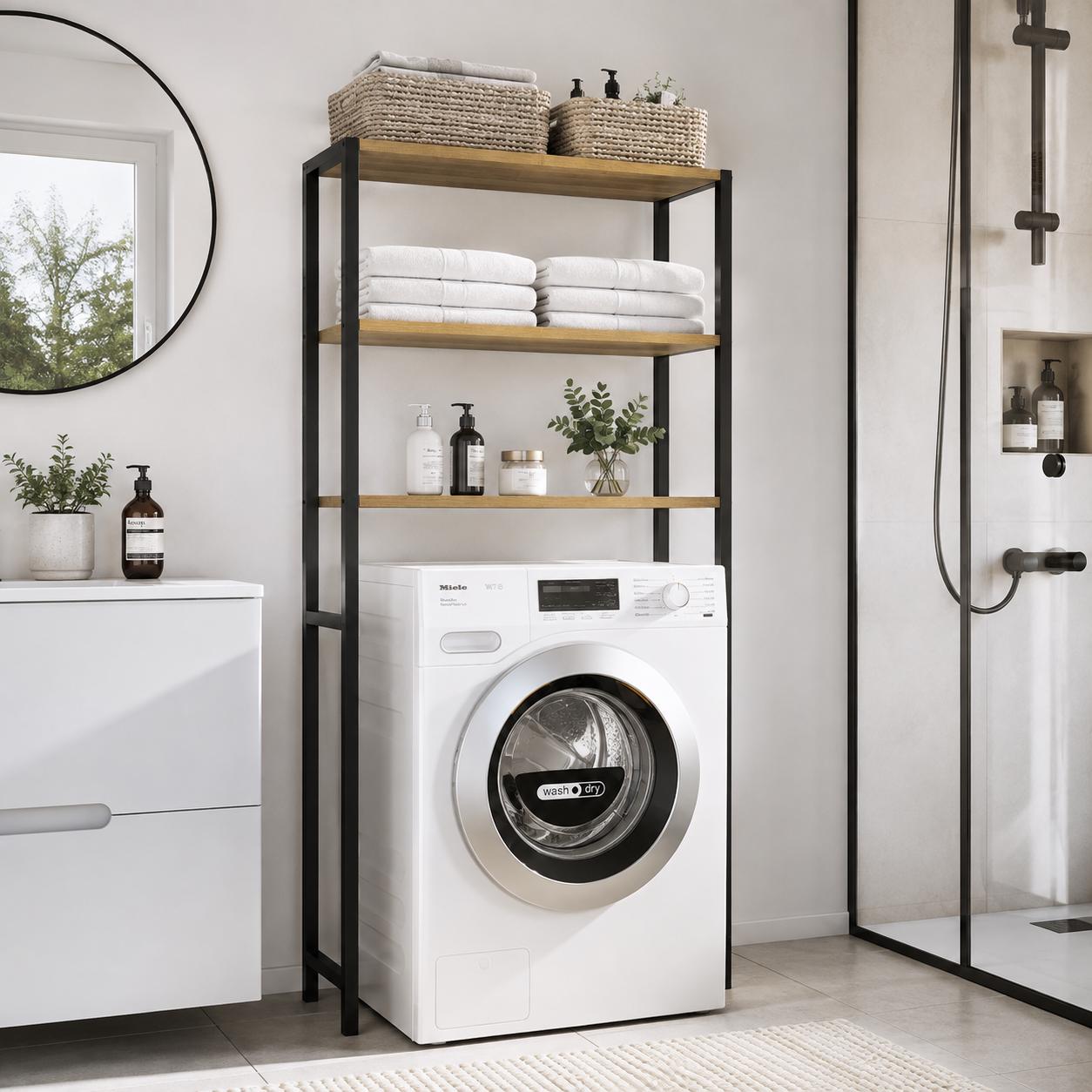 Wand Waschmaschine Regal: Metall und Kiefer Badezimmerschrank