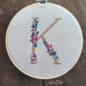 Gesticktes Monogramm im Stickrahmen, Buchstabe