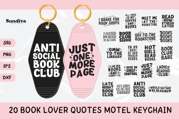 Book Lover Motel Keychain SVG Bundle, Reading Hotel Keychain svg, Trendy Keychain svg, In My Fantasy Era svg, Anti Social Book Club svg