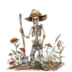 Hoeing Aint Easy PNG, Funny Gardening Clipart, Skeleton Gardener Sublimation Design, Trendy Plant UVDTF Transfer, Graphic Tee Sticker File
